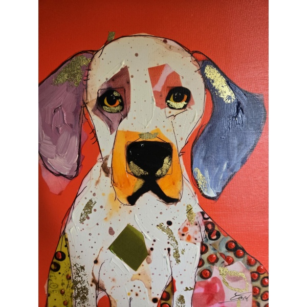 Schilderij Beagle in Groene Barok Lijst 60x70cm handgeschilderd