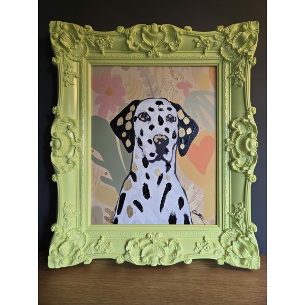 Schilderij Dalmatiër in Gele Barok Lijst 60x70cm handgeschilderd