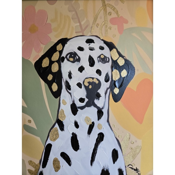Schilderij Dalmatiër in Gele Barok Lijst 60x70cm handgeschilderd