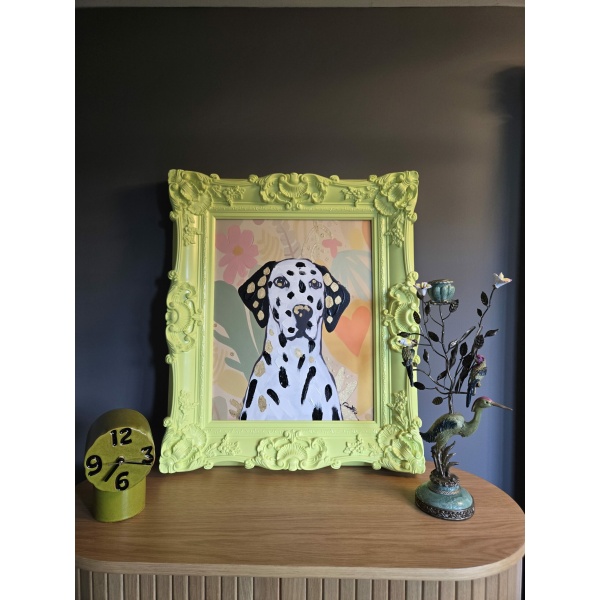 Schilderij Dalmatiër in Gele Barok Lijst 60x70cm handgeschilderd