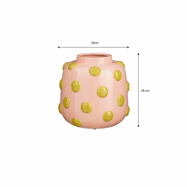 Smiley Vaas - H28 x Ø29 cm - Keramiek - Lichtroze, Oker
