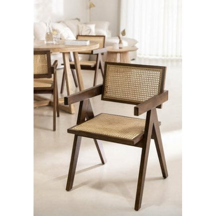 stoel Pierre Jeanneret hout + rotan, hoge kwaliteit
