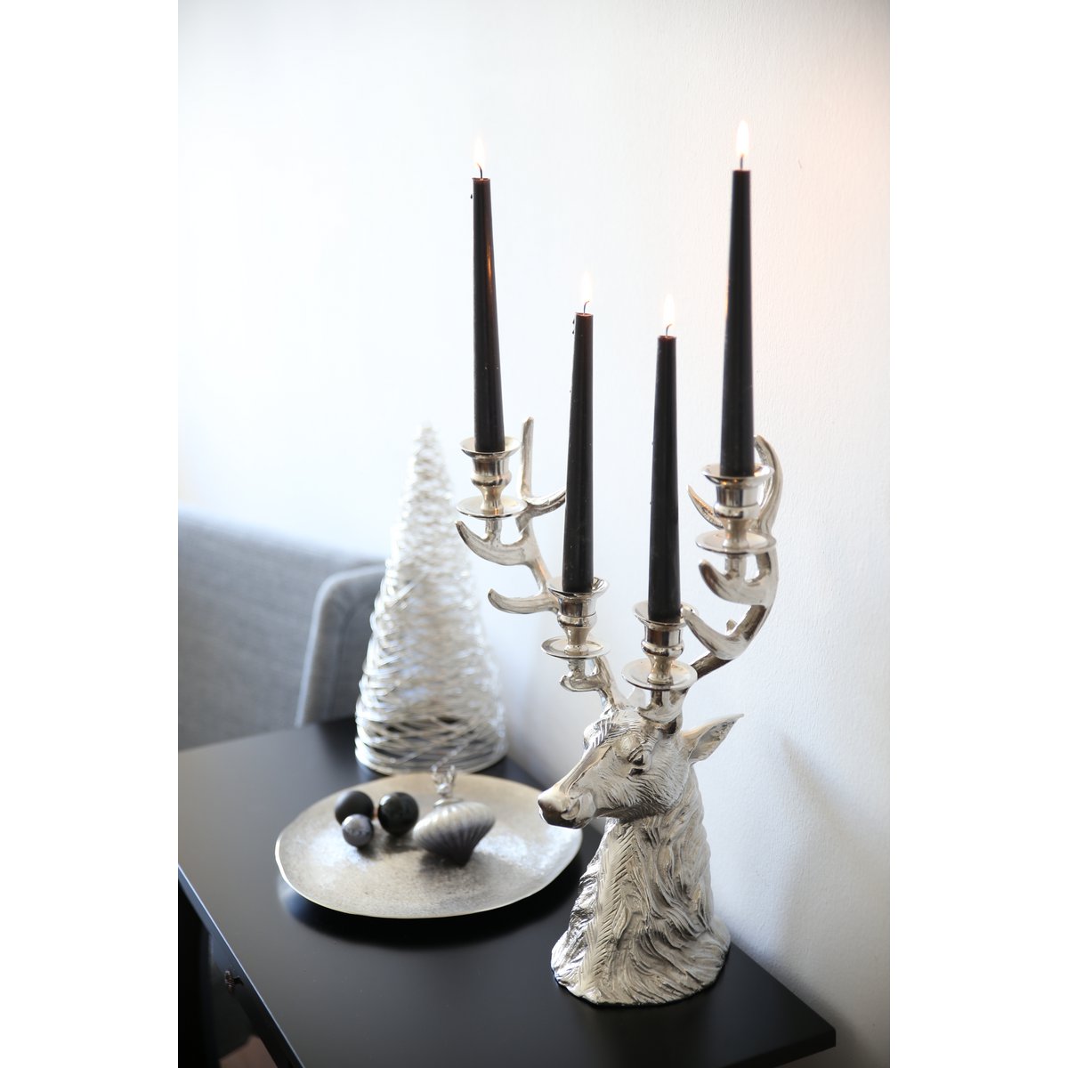 EDZARD kandelaar Hirsch Richard voor 4 kaarsen, hoogte 43 cm, aluminium vernikkeld, zilverkleurig