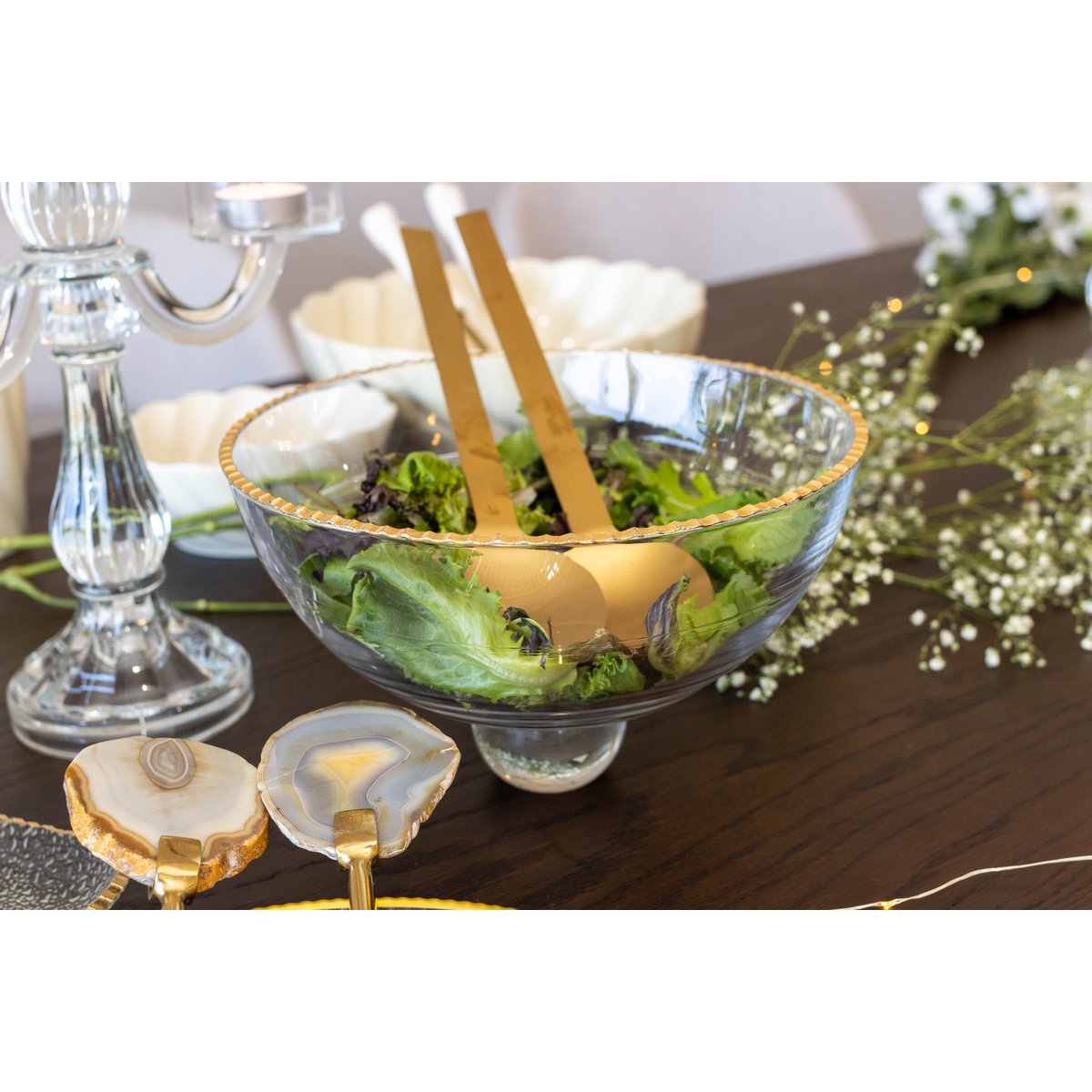 Saladier gouden rand op glas 23,5x23.5x15.5 cm