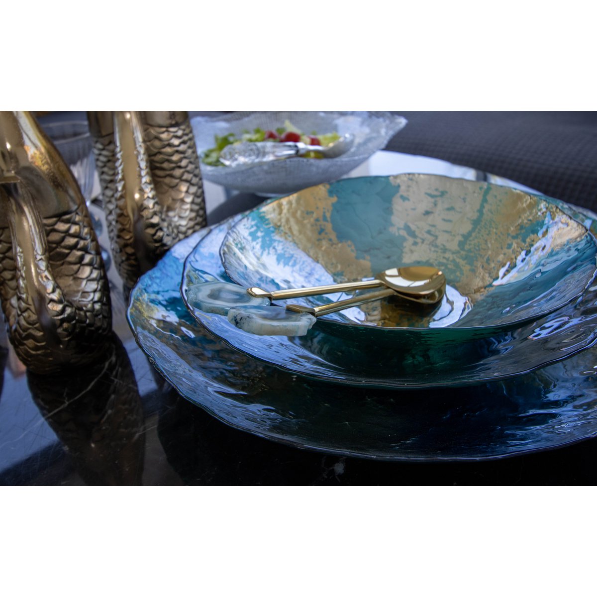 Turquoise en gouden gesneden 32 cm