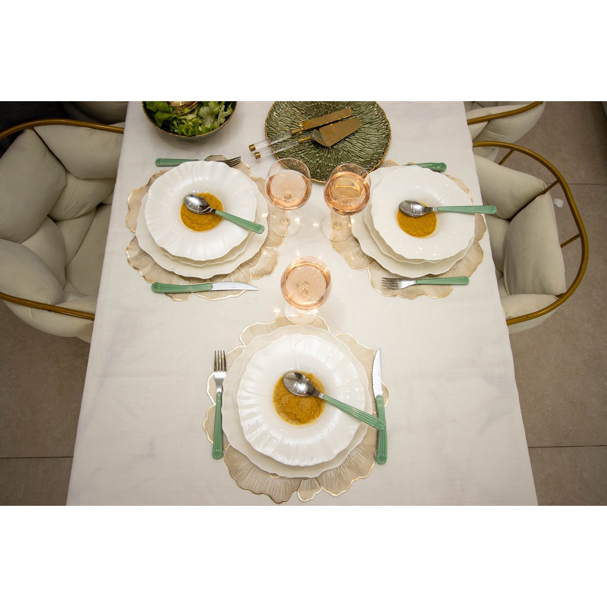 Huishouden 24 stuks in zilver met groen handvat