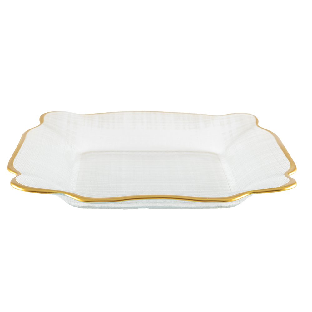 Glazen vierkante plaat gouden randen 25x25x2cm