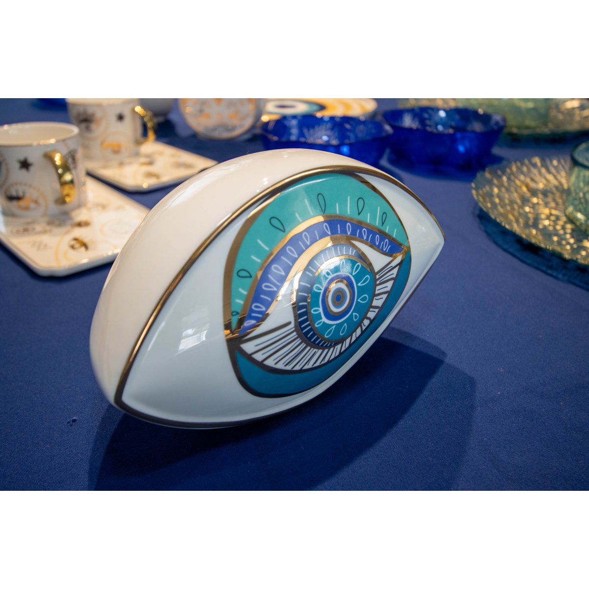 Turquoise decoratief oog 20x12x13.5 cm