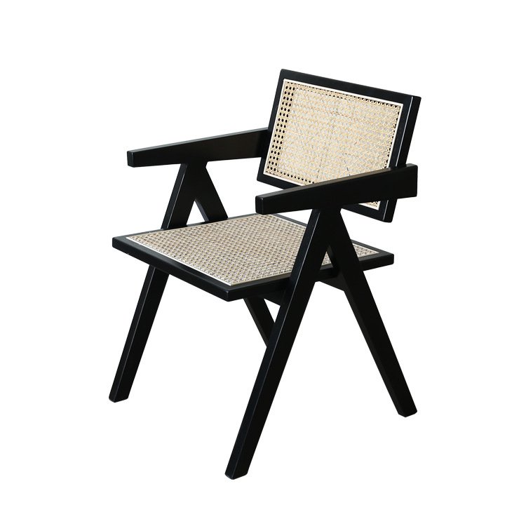 stoel Pierre Jeanneret hout + rotan, hoge kwaliteit