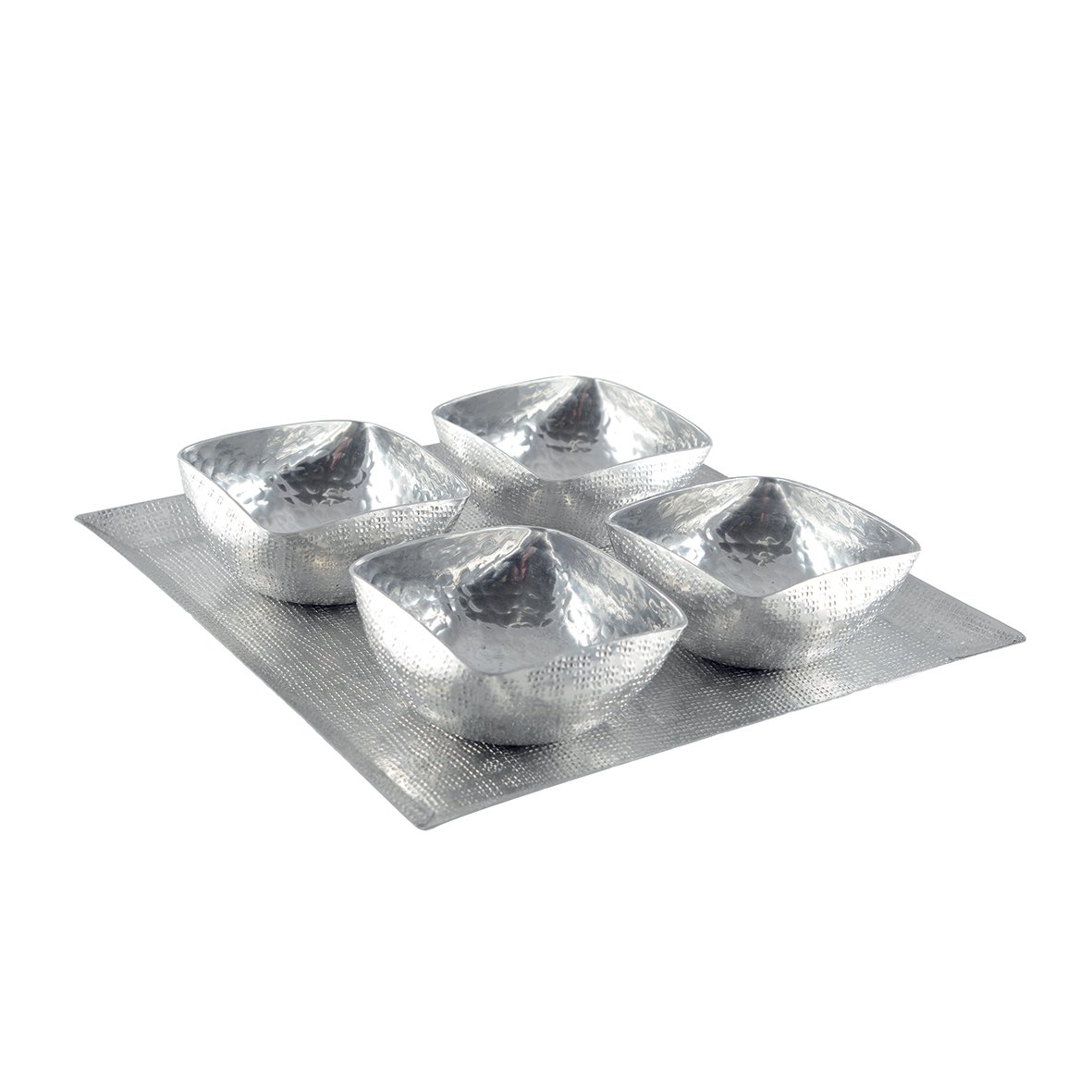 Set van 4 kopjes op aluminium plaat