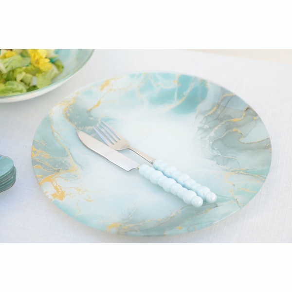Silver Dessert Forks met multi -gekoleerde mouwen - set van 6