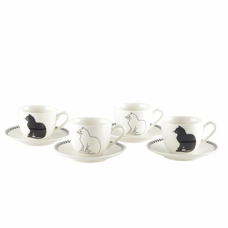 Koffiekopjes met zwart -witte kattenschotels - veel van 4