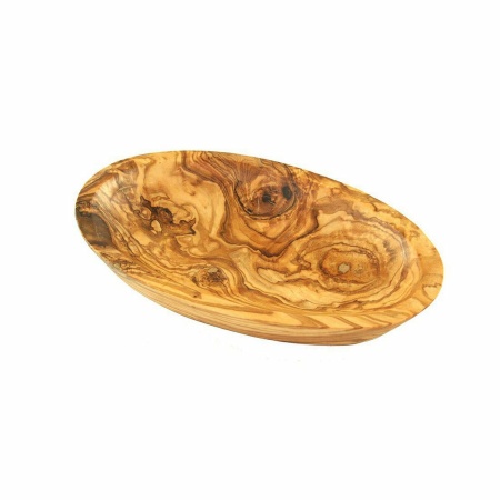 Middelgrote ovale schaal ca. 15 - 17 cm x 9 x 4 cm gemaakt van olijfhout