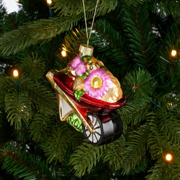 Kerst Ornament Kruiwagen - L10,5 x B6 x H9,5 cm - Rood