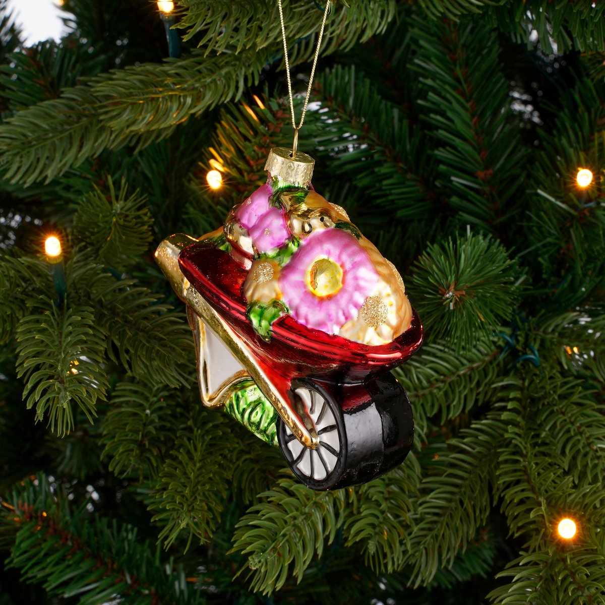 Kerst Ornament Kruiwagen - L10,5 x B6 x H9,5 cm - Rood