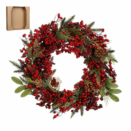 Barney Kerstkrans - Ø50 cm - Groen, Rood
