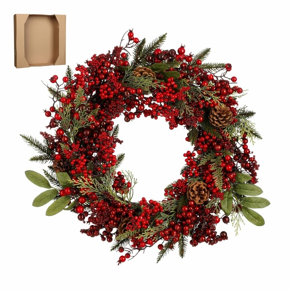 Barney Kerstkrans - Ø50 cm - Groen, Rood