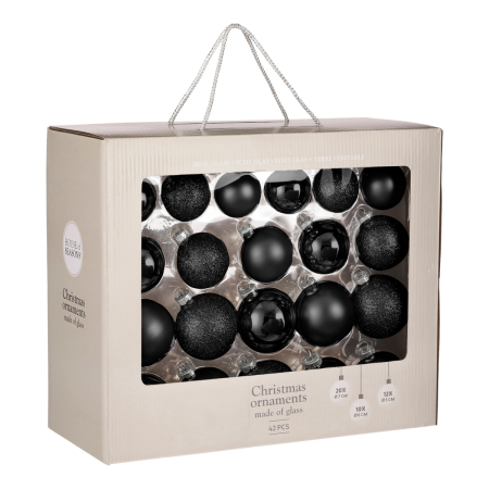 Kerstballen Set - 42 Stuks - Ø7 cm - Glas - Zwart