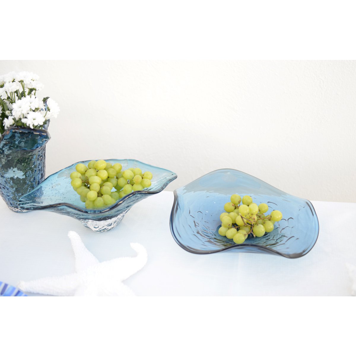 Blauw glas decoratieve snit 30x30x6.5 cm