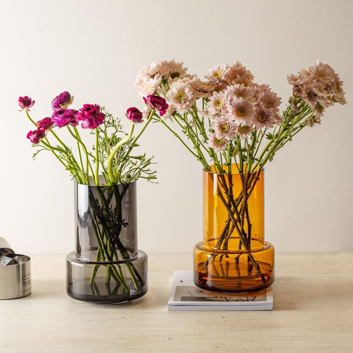 Glazen vaas in retrostijl, modern, stijlvol design, amberkleur, TYLER 12AM
