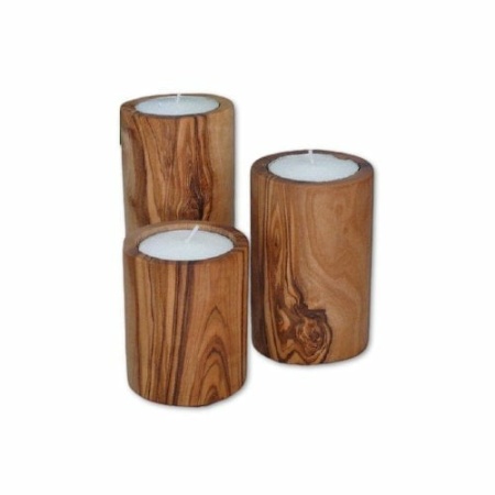 Theelichthouders in een set van 3 gemaakt van olijfhout