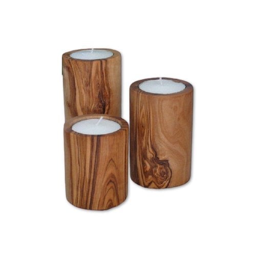 Theelichthouders in een set van 3 gemaakt van olijfhout