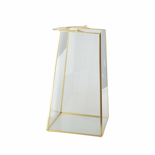 Lantaarn gouden rand met handgreep H30cm