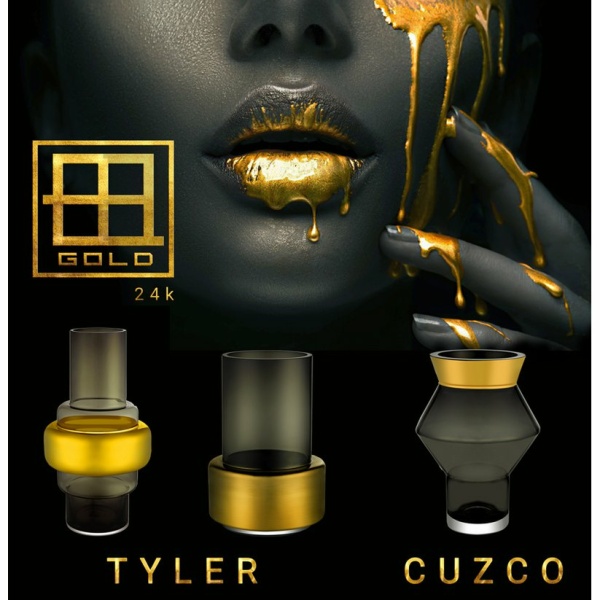 Luxe retro stijl glas, grijs + 24k gouden vaas XXL, TYLER 46GO, 9mm dik glas