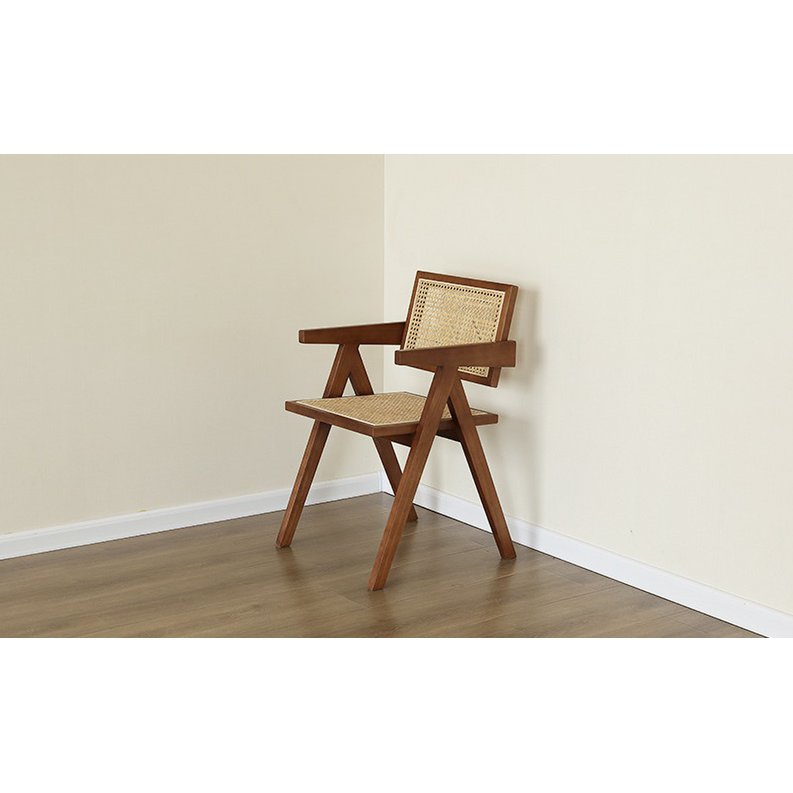 stoel Pierre Jeanneret hout + rotan, hoge kwaliteit