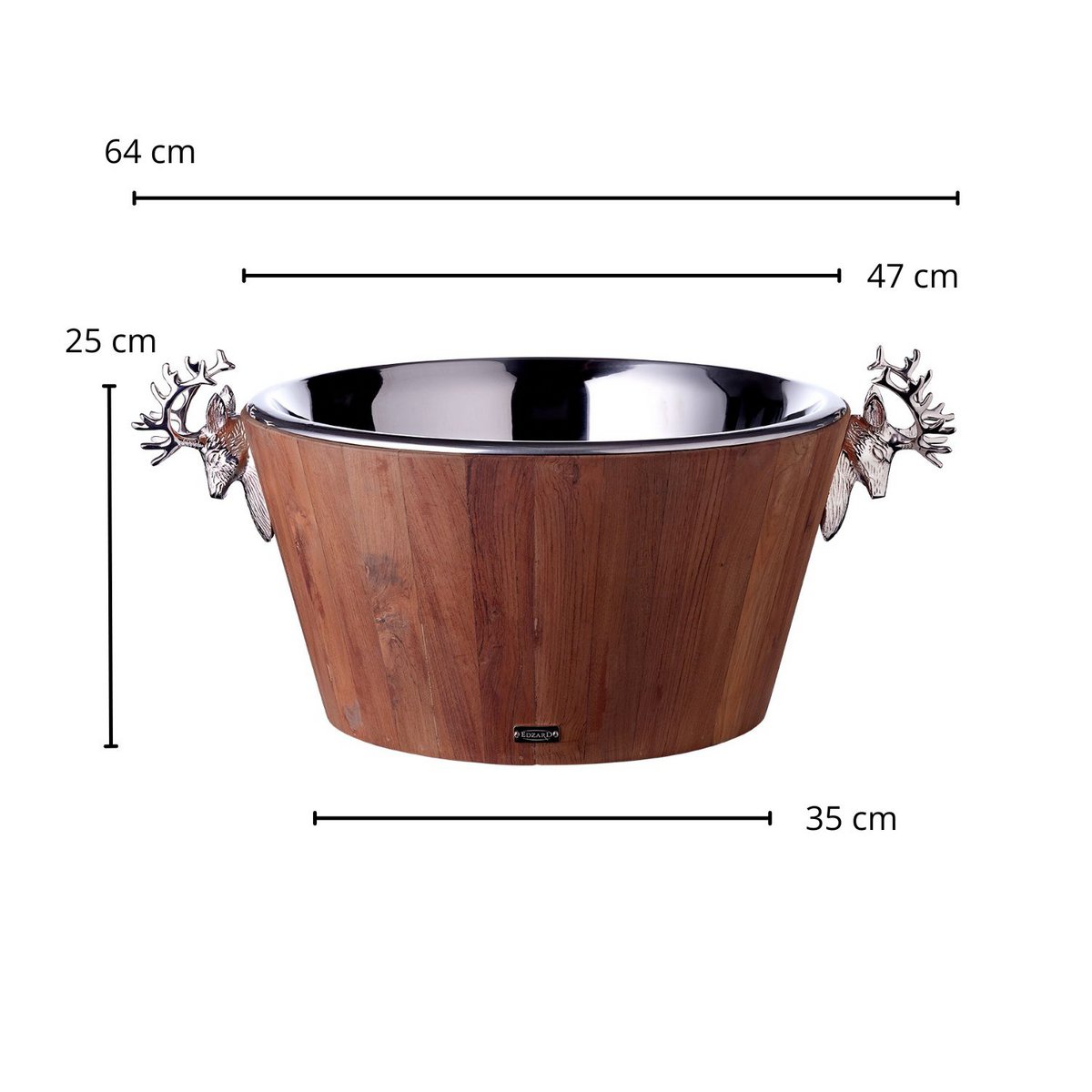 Fleskoeler Franklin (hoogte 25 cm, Ø 47 cm), teak, roestvrij staal, glanzende nikkel -plated