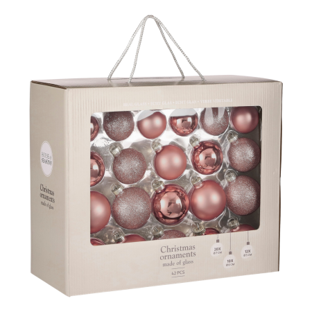 Kerstballen Set - 42 Stuks - Ø7 cm - Glas - Roze