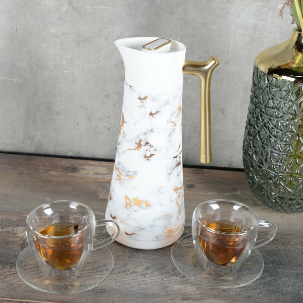 Marmeren isotherme koffiezetapparaat met gouden handgreep 1L
