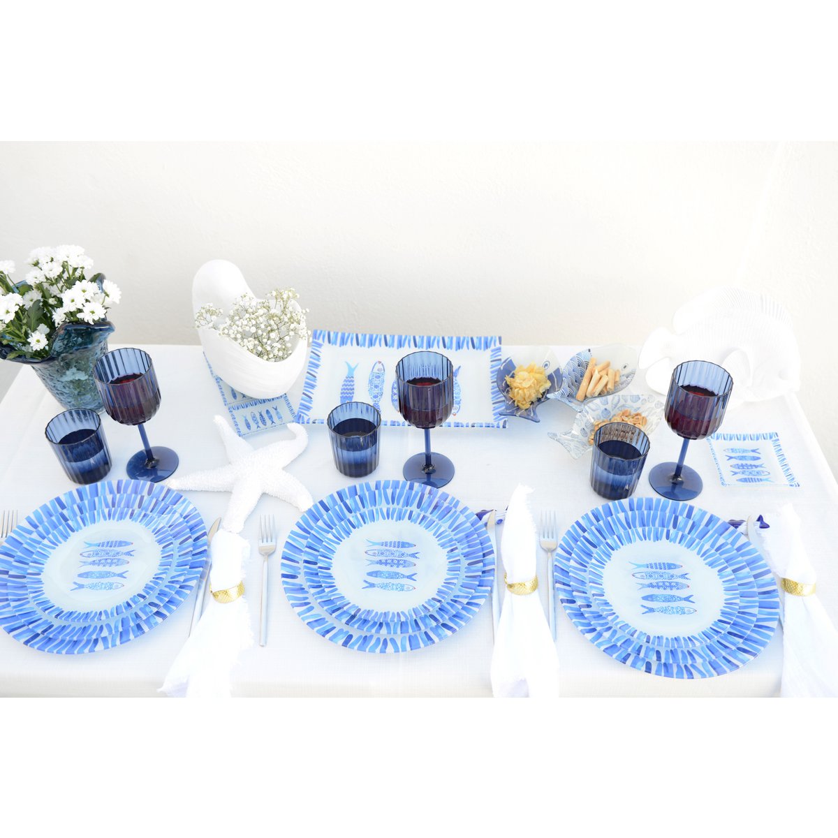 Blue Fish Dessert Plate 20x20x1.3cm - veel 6