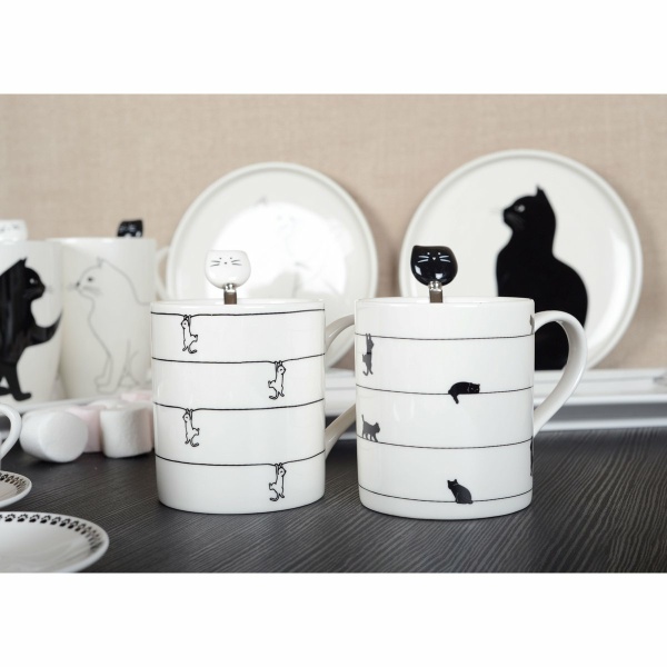 Witte theekopjes met kattenontwerp - set van 2
