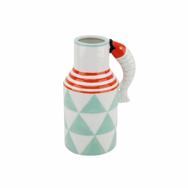 Vaas - kruik vissen - mint/wit/oranje - 14x11x21,5 cm