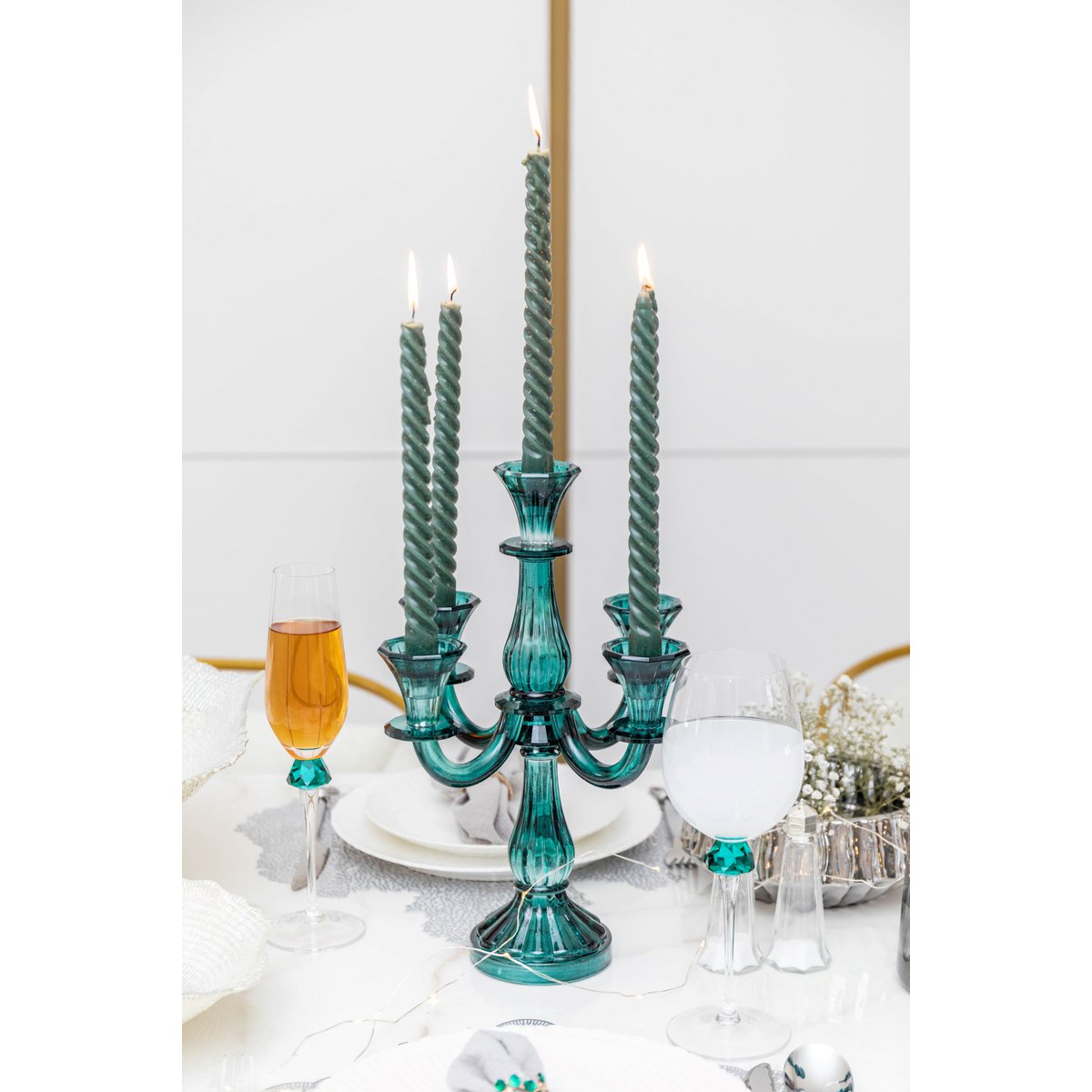 5-LICHTSE TURQUOISE KANDELAAR H35CM