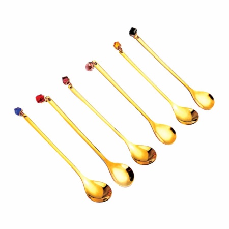 Gouden lepels met multi -gecolarde diamanten - set van 6