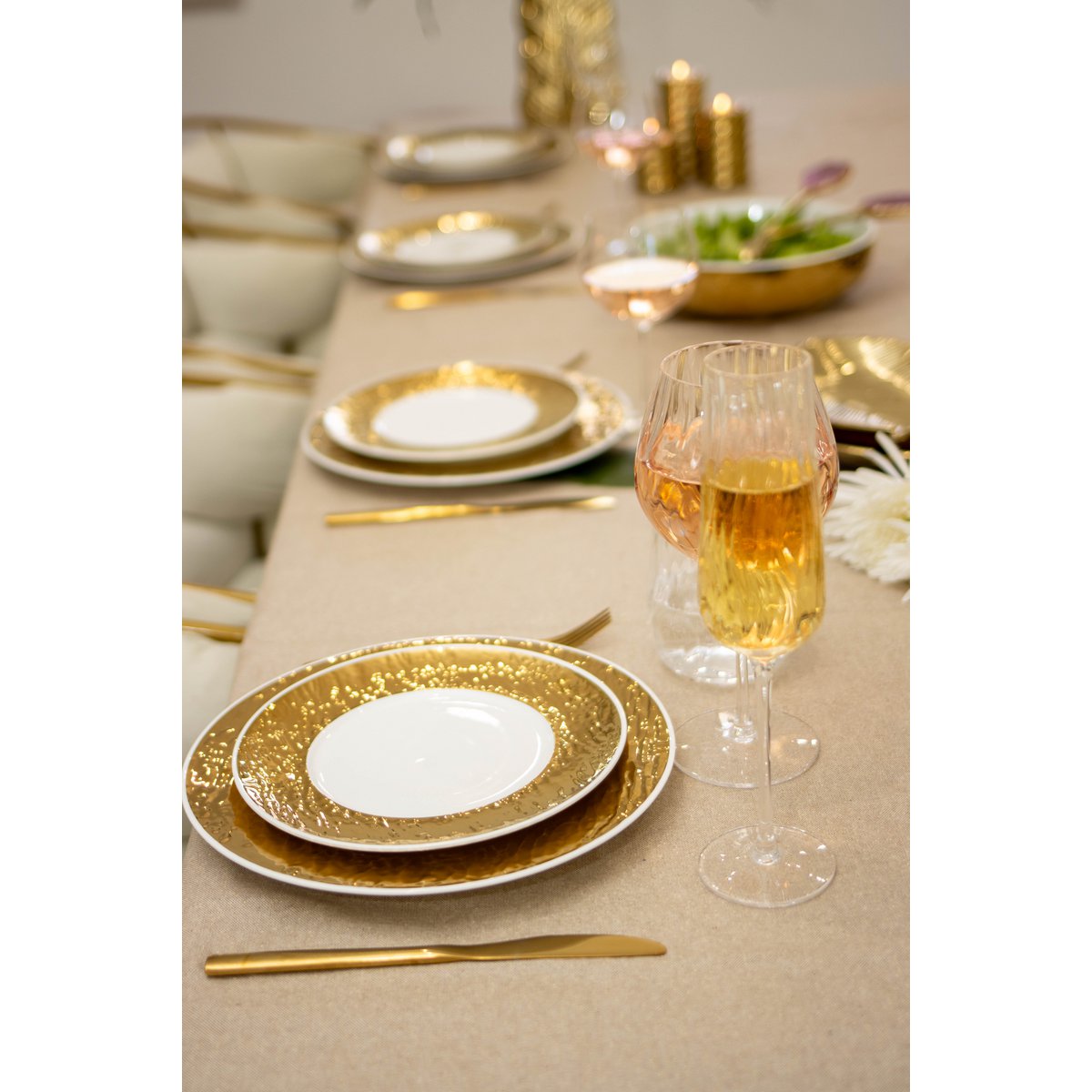 Witte en gouden dessertplaat 22 cm