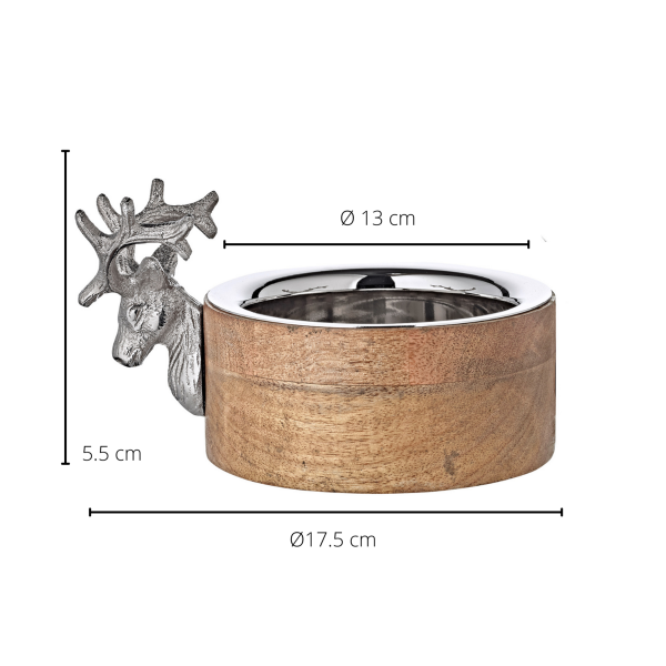 EDZARD kom flesonderzetter hert, mangohout, vernikkeld aluminium, lengte 23 cm, breedte 13 cm