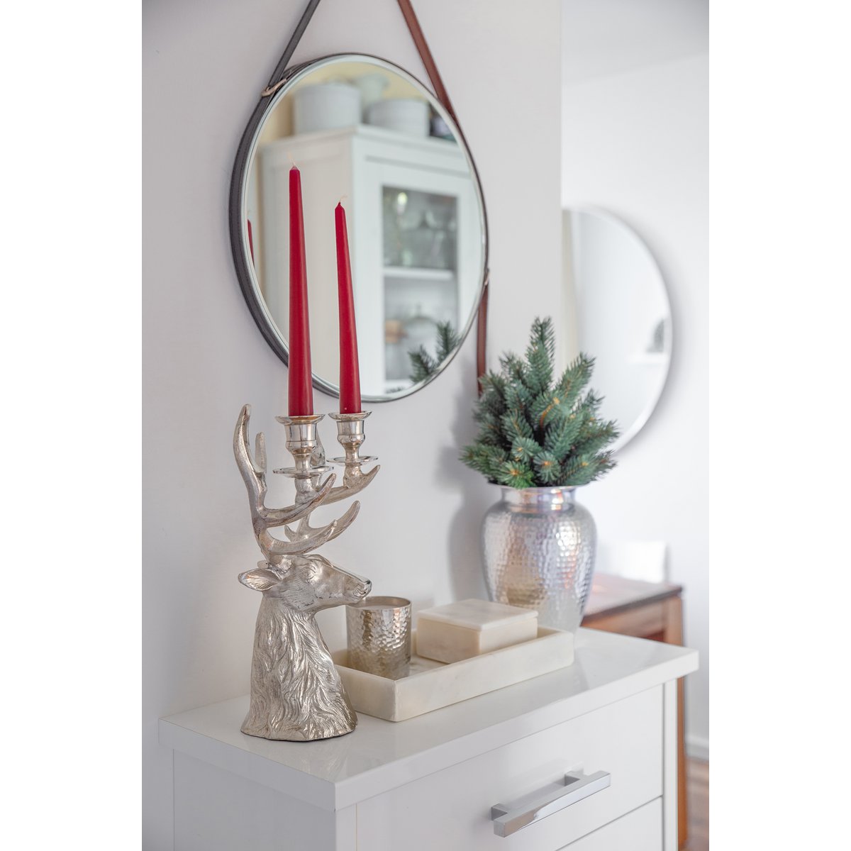 EDZARD kandelaar kandelaar hertengewei hoogte 33 cm, aluminium vernikkeld, voor 2 stokkaarsen