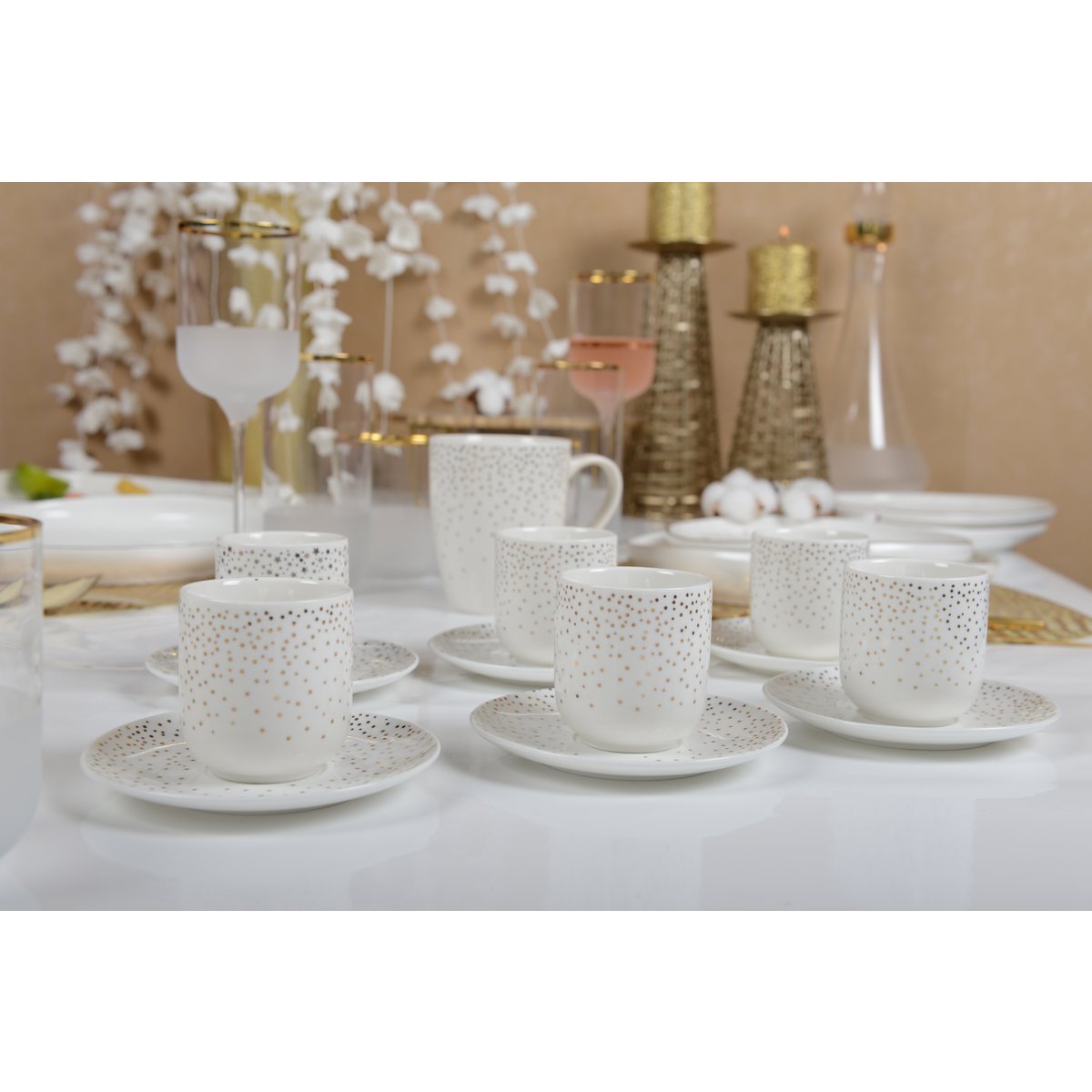 Koffiekopjes 90 ml gouden plumetis - set van 6