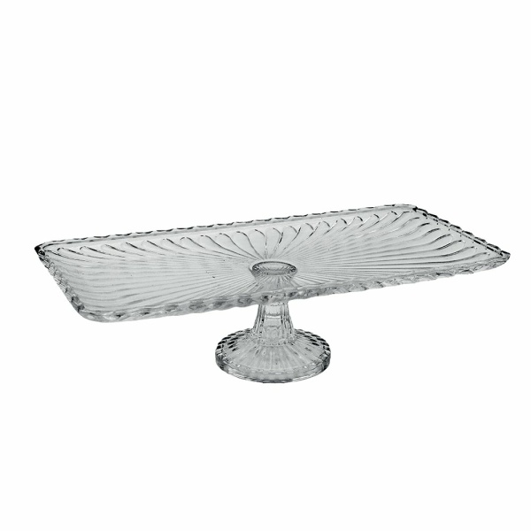 Rechthoekige glazen cake schotel 18,5x18,5x38cm