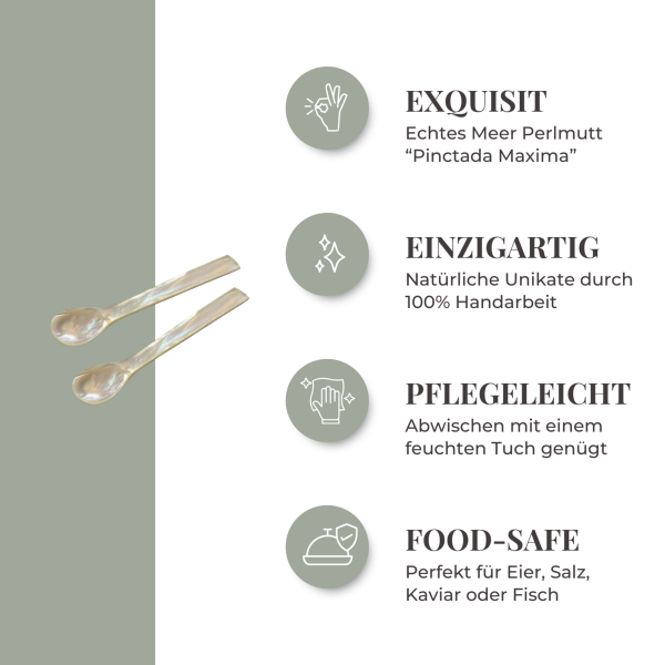 EDZARD set van 4 paarlemoeren lepels kaviaarlepels eierlepels, rechte hoeken, lengte 12 cm