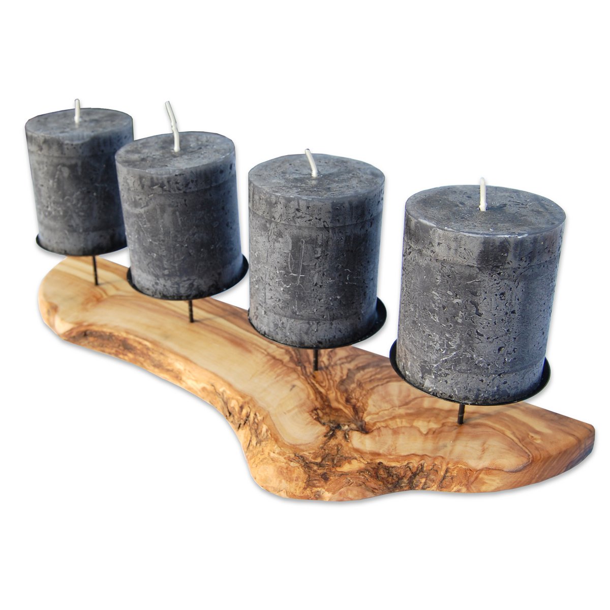 4 kandelaars ADVENT-rustiek van olijfhout