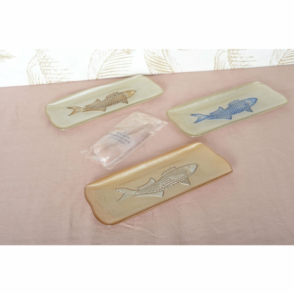 RECHTHOEKIGE KARAMELSCHAAL MET ZILVEREN VISSEN 31,7X12,7CM