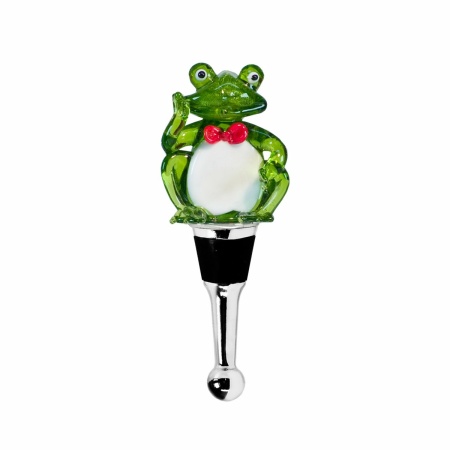 EDZARD flessenstop kikker voor champagne, wijn en mousserende wijn, hoogte 11 cm, Murano glas type, handgemaakt