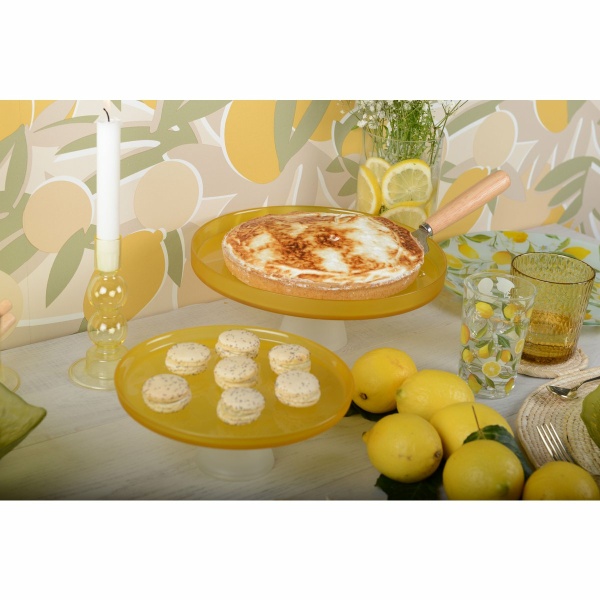 Gele cakeschotel op witte voet 21 cm - citroen