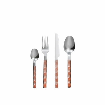 Huisvrouw 24 stuks in zilver met roze handvat