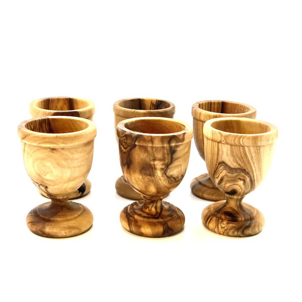 Set van 6 klassieke eierdopjes gemaakt van olijfhout