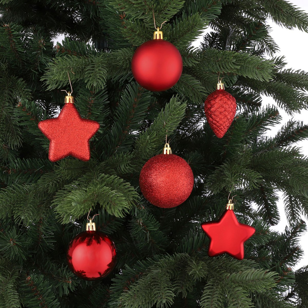 Plastic Kerstballen Set met Piek - 40 Stuks - Ø8 cm - Rood